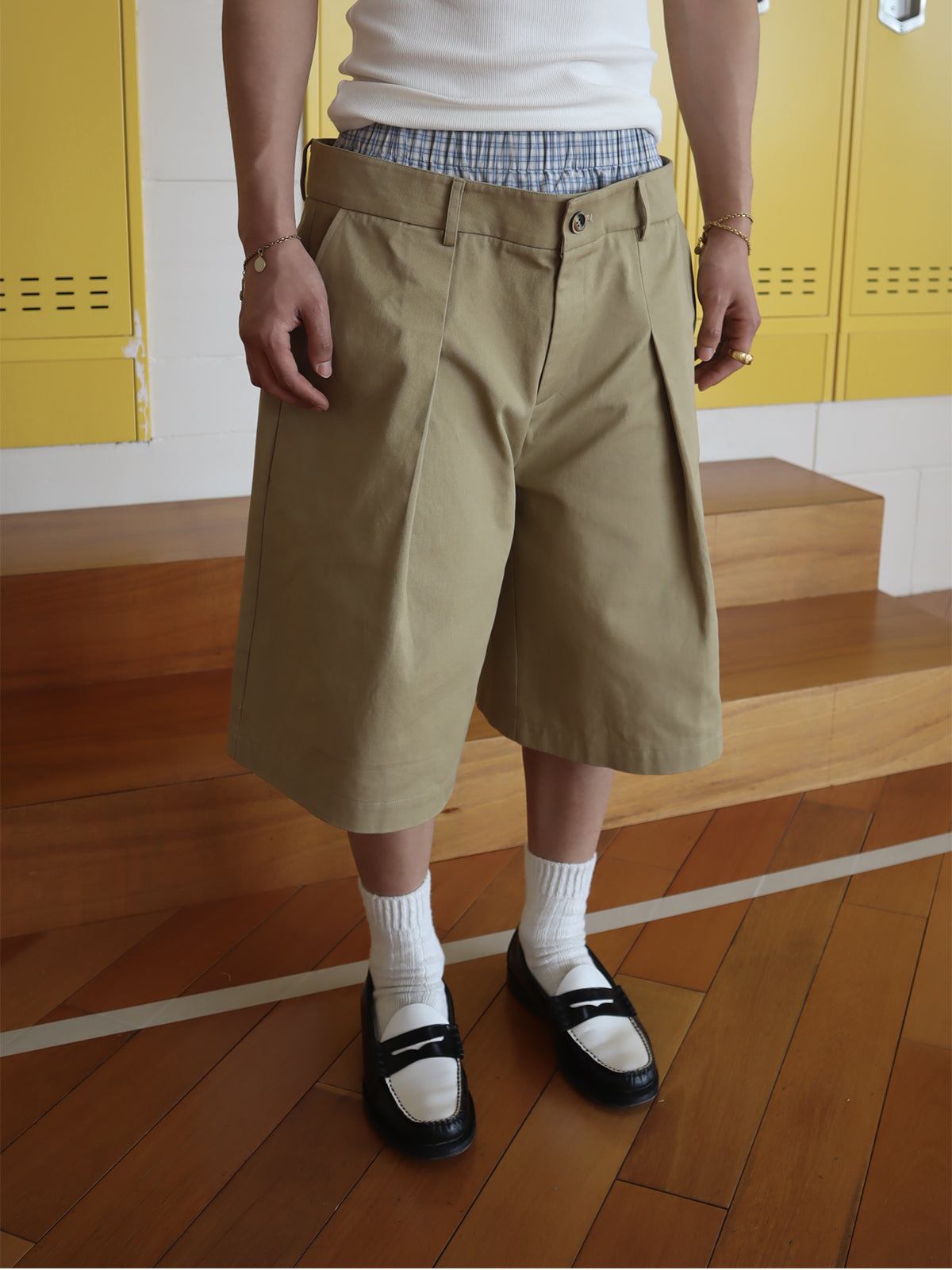 American Vintage Double-Waistband Loose-Fitting Cargo Wide-Leg Cropped Pants for Men & Women