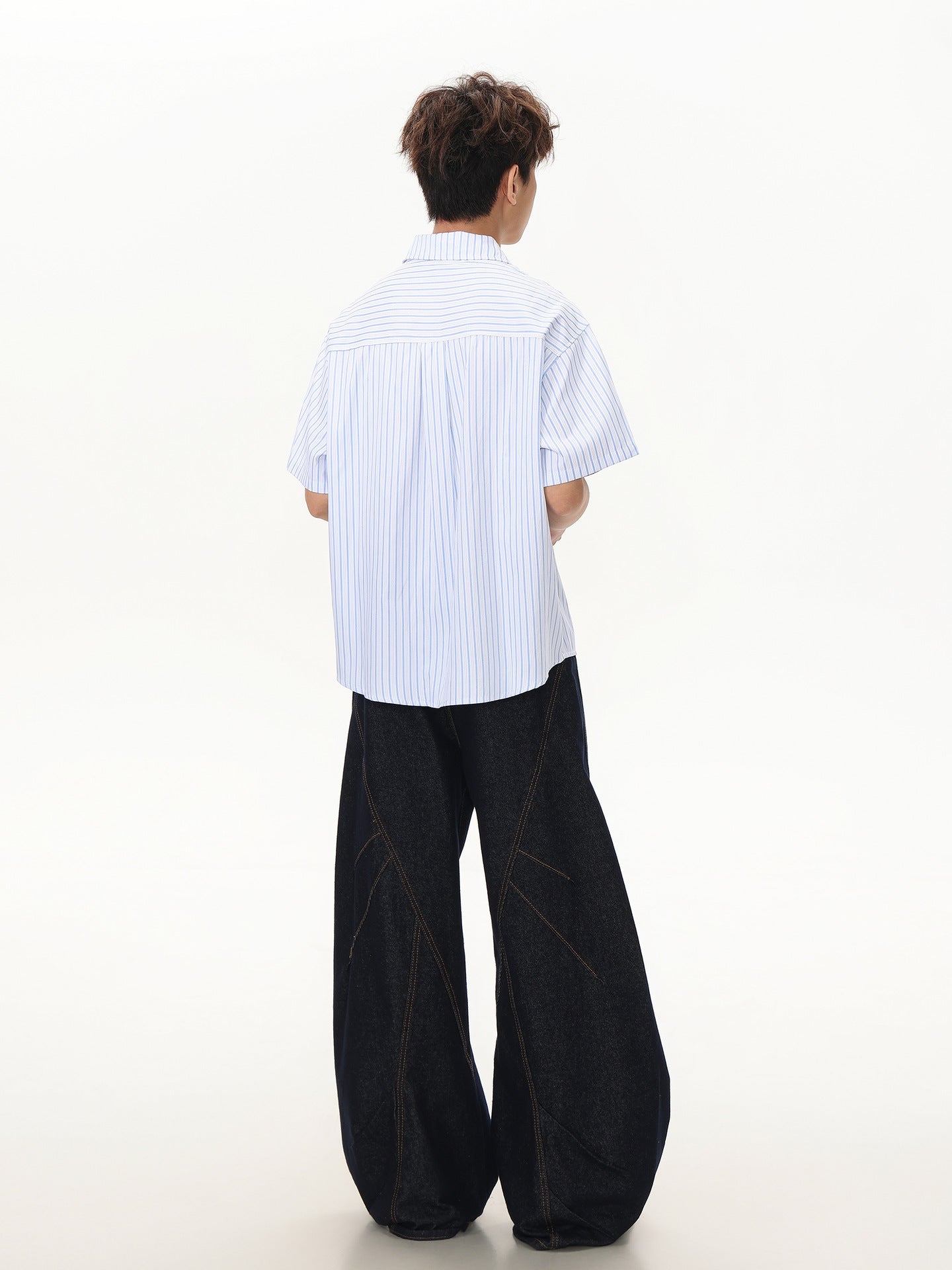 American vintage striped loose shirt short sleeve men's summer button design sense