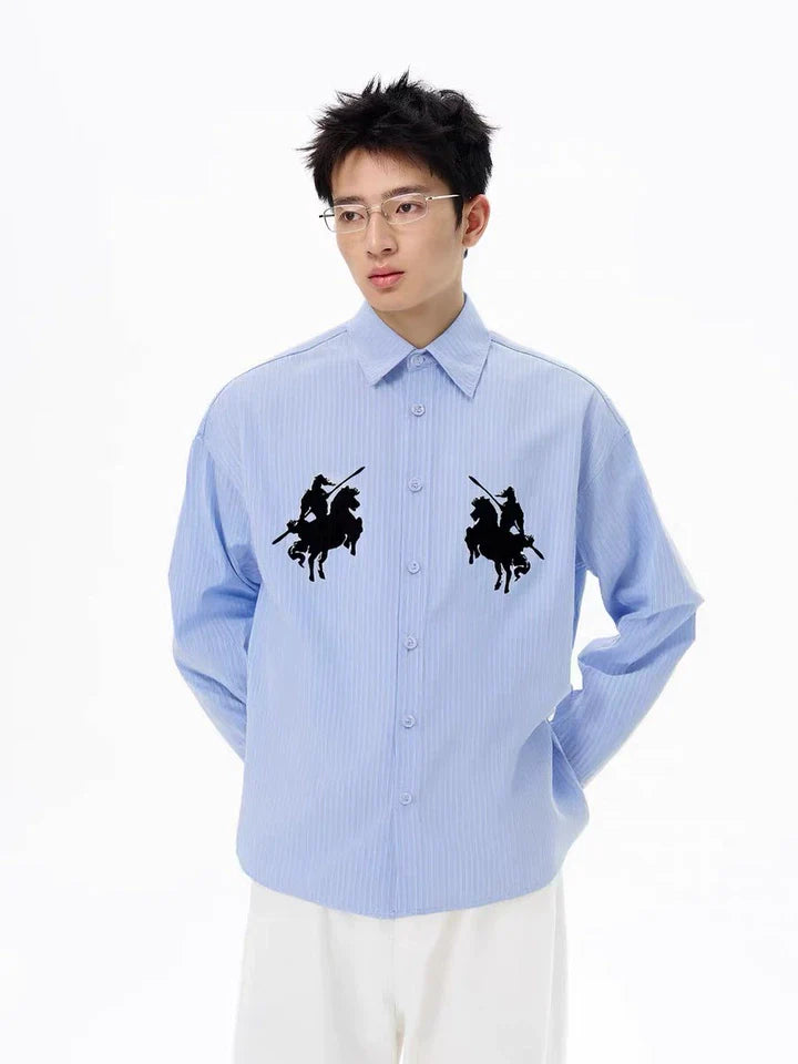 Vintage Over Printed Striped Shirt for Men, lapel Casual Coat Top
