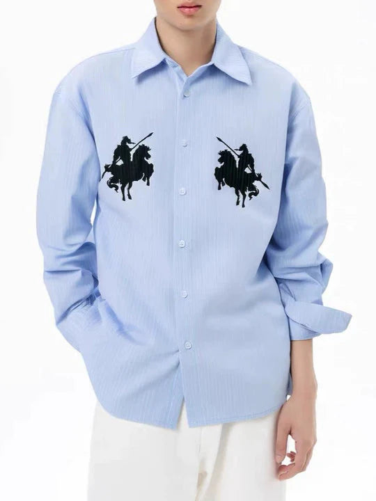 Vintage Over Printed Striped Shirt for Men, lapel Casual Coat Top