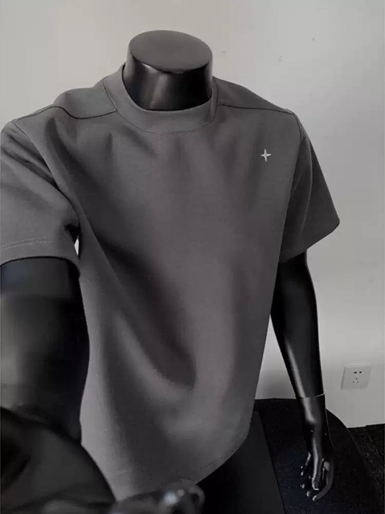 Men’s Minimalist Mock Neck Short Sleeve T-Shirt – Soft Cotton Blend Cleanfit style