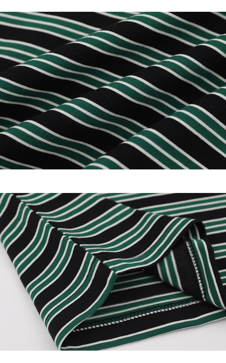 Retro Niche Design Sense Trendy Stripes, Contrast Round Neck Pullover, Loose And Versatile Short Sleeve T-shirt