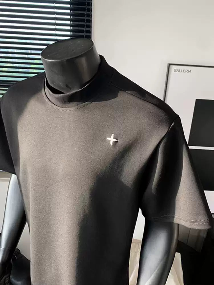 Men’s Minimalist Mock Neck Short Sleeve T-Shirt – Soft Cotton Blend Cleanfit style