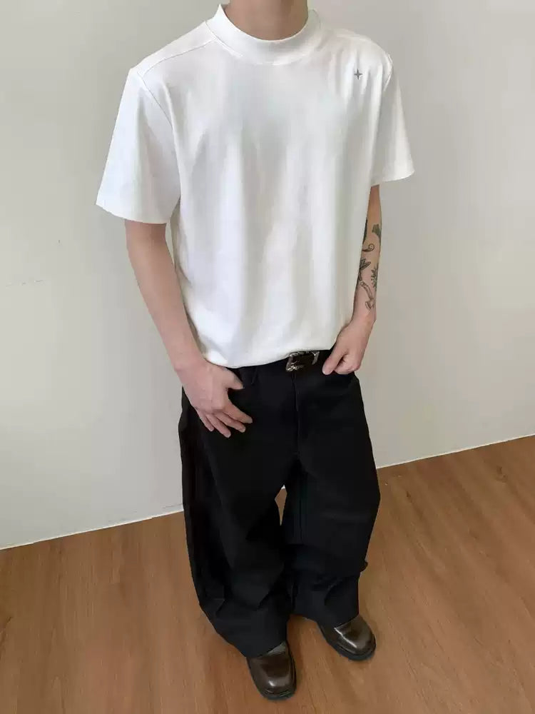 Men’s Minimalist Mock Neck Short Sleeve T-Shirt – Soft Cotton Blend Cleanfit style