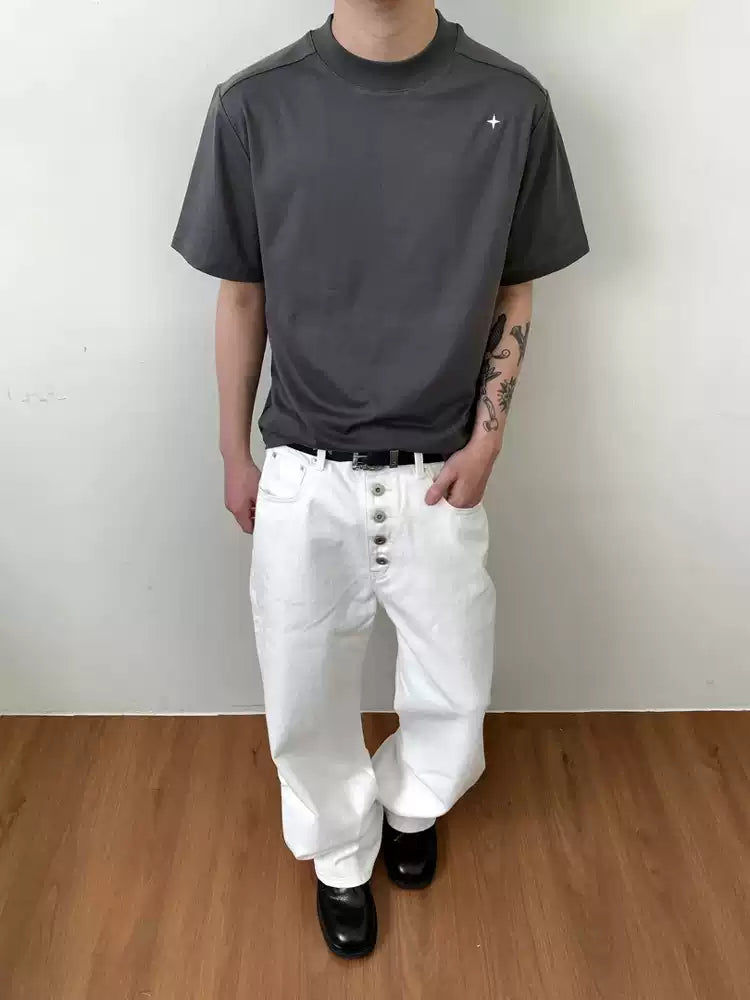 Men’s Minimalist Mock Neck Short Sleeve T-Shirt – Soft Cotton Blend Cleanfit style