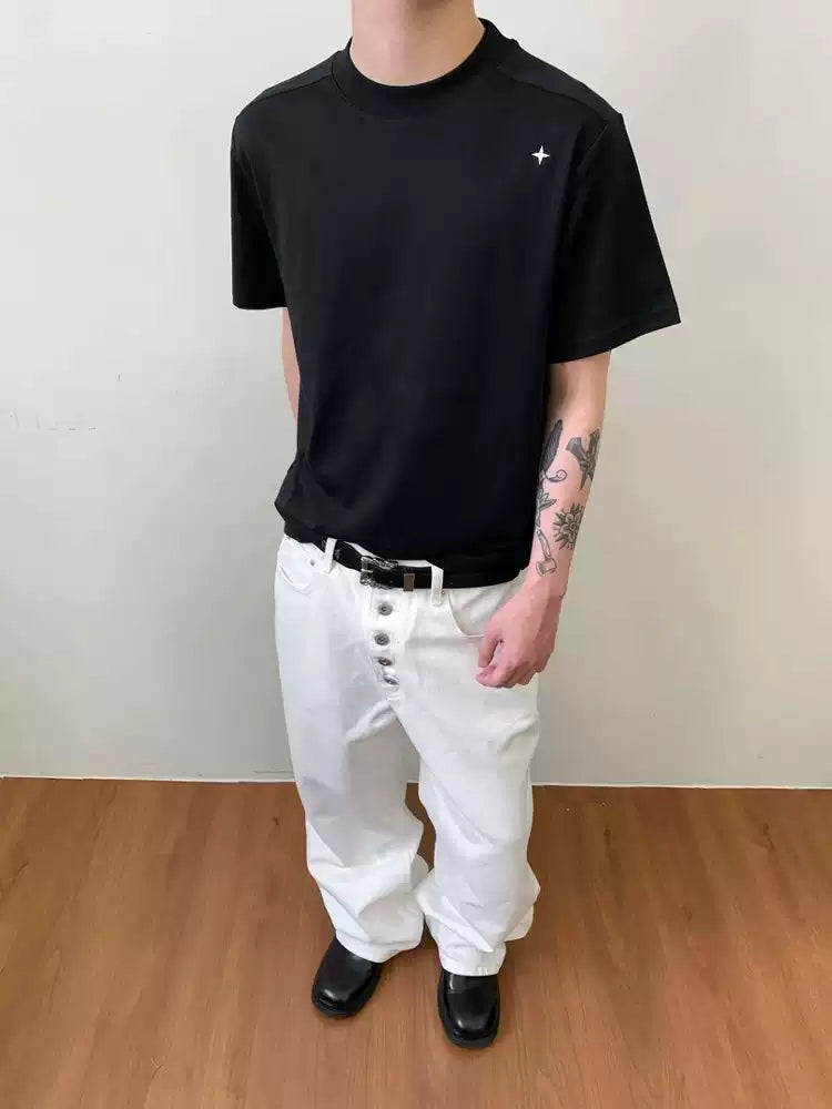 Men’s Minimalist Mock Neck Short Sleeve T-Shirt – Soft Cotton Blend Cleanfit style