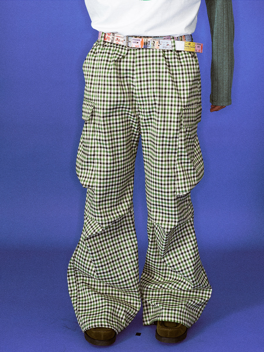 Green Check Premium Street Vintage Pocket Pants Cargo for Men & Women