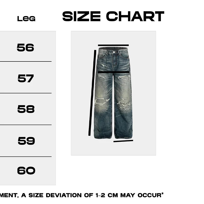 Heavy Distressed Wash Old Knife Cut Damage Patch Denim Vintage Jeans