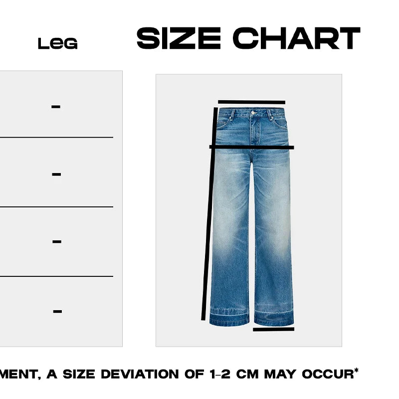 "Glacier Ripple" Ice Washed Blue and Black Old High Ounce A-line straight wide-leg Jeans for Men