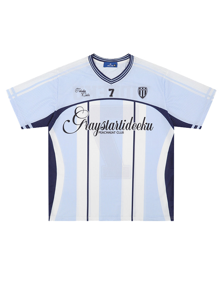 Light Striped Soccer Jersey – Number 7 Tideeku Team Shirt with Graphic Logo