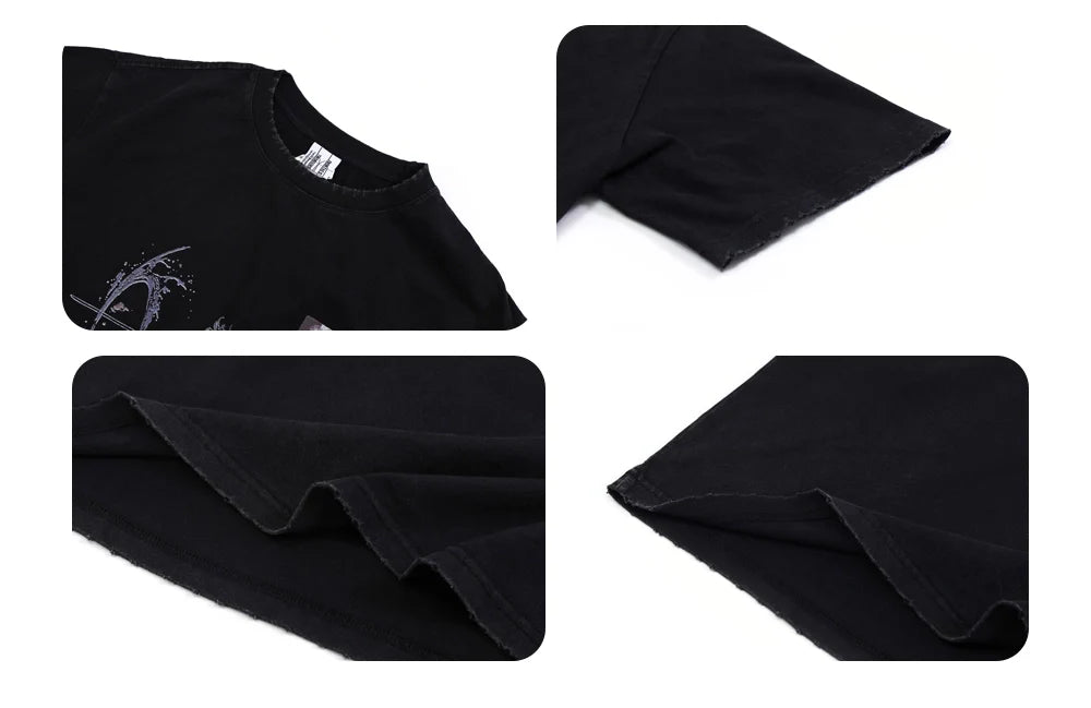 Wide Portrait Print Vintage Distressed Cleanfit Style T-shirt Short-sleeved for Men & Women