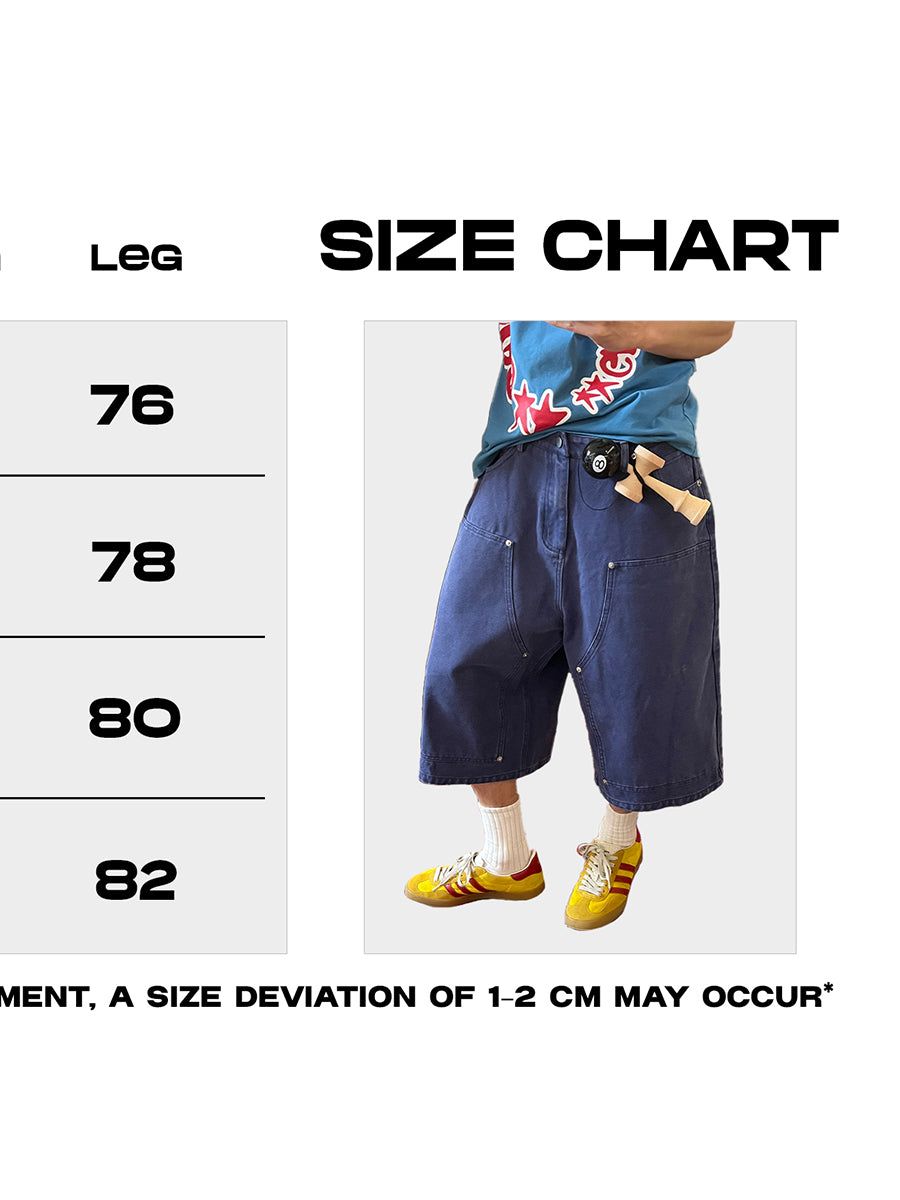 Retro Hard Texture Washed Wide-Leg Denim Jeans Cropped Pants/Shorts for Men and Women