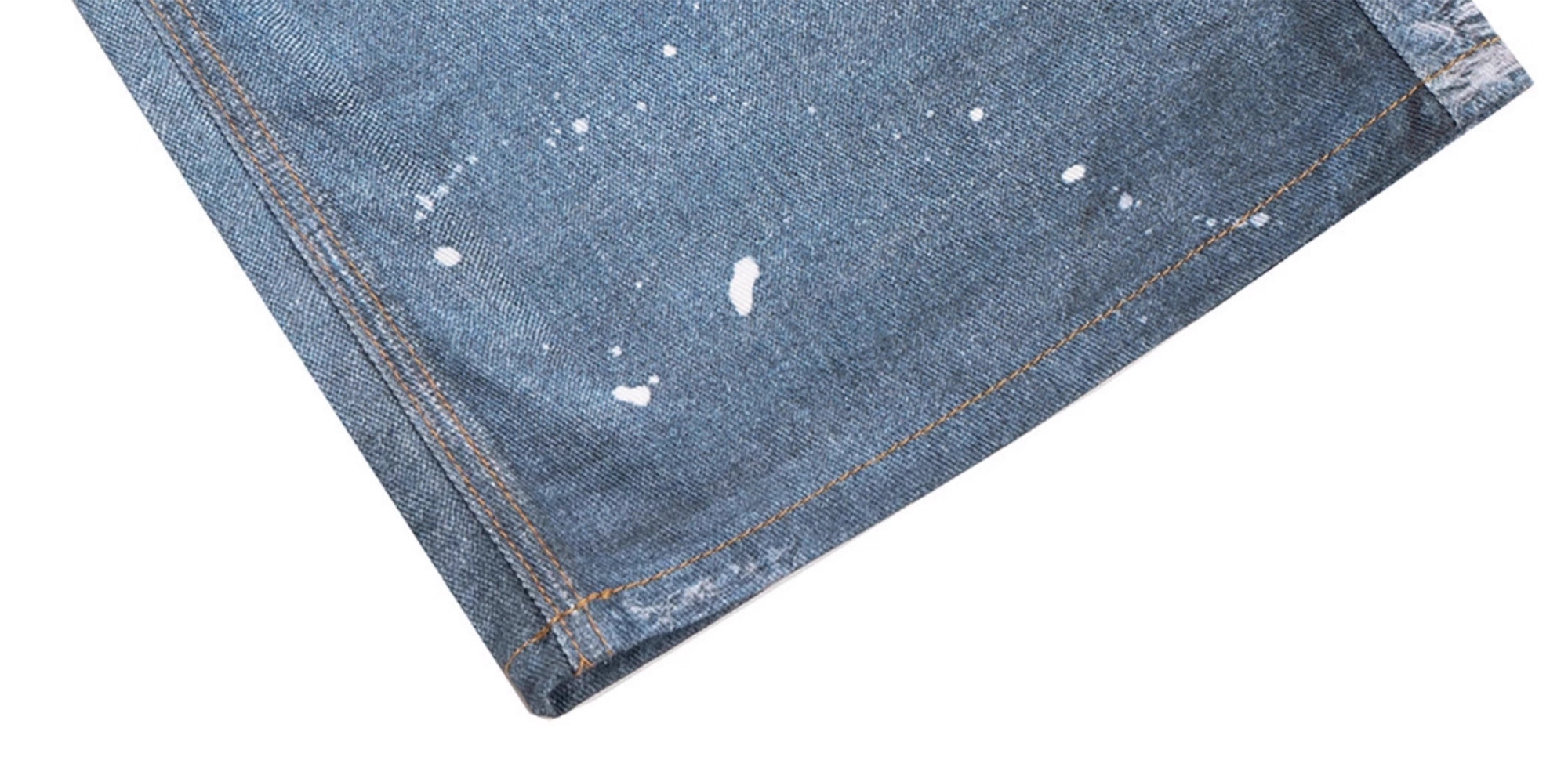 3d Blue Printed Denim Three-dimensional Visual Effect Loose Double Waist Toe Mopping Wide Leg Jeans Tide