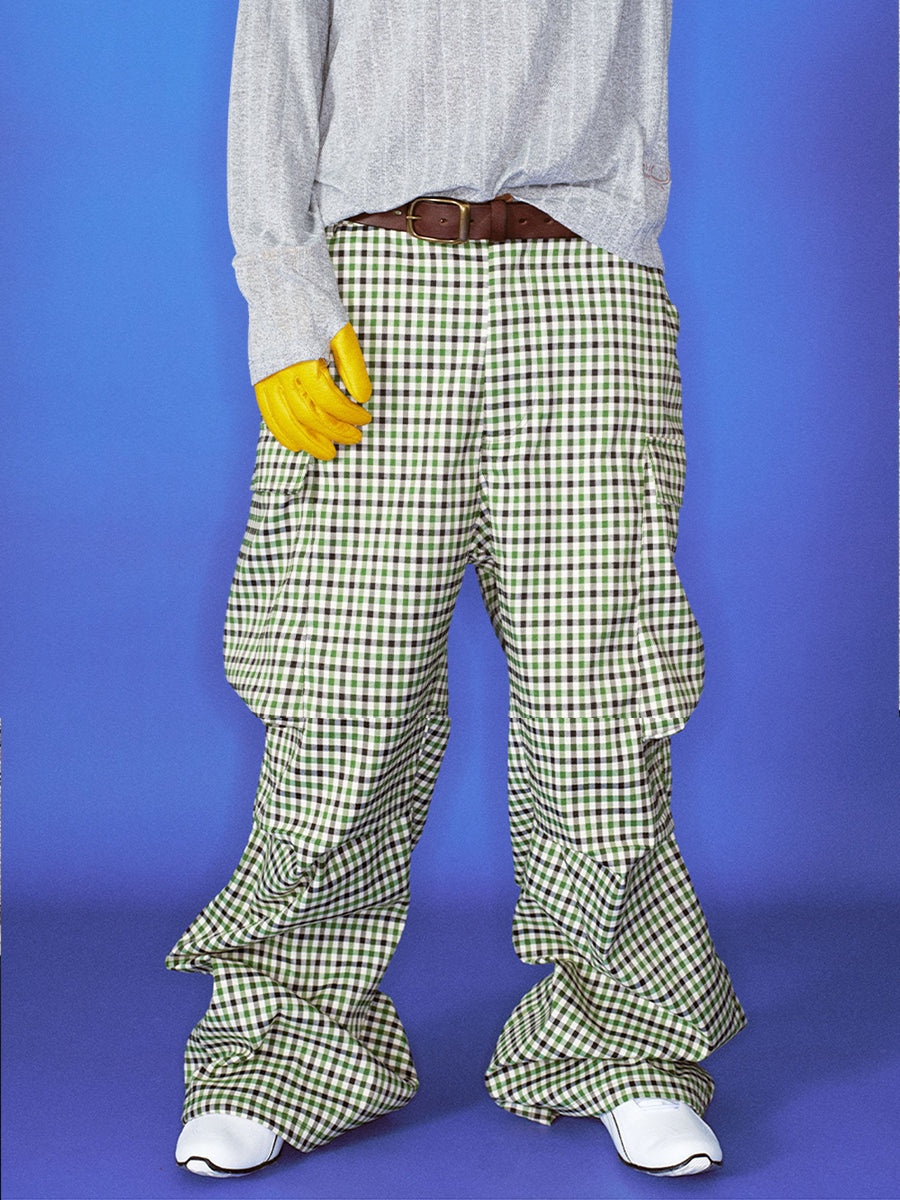 Green Check Premium Street Vintage Pocket Pants Cargo for Men & Women